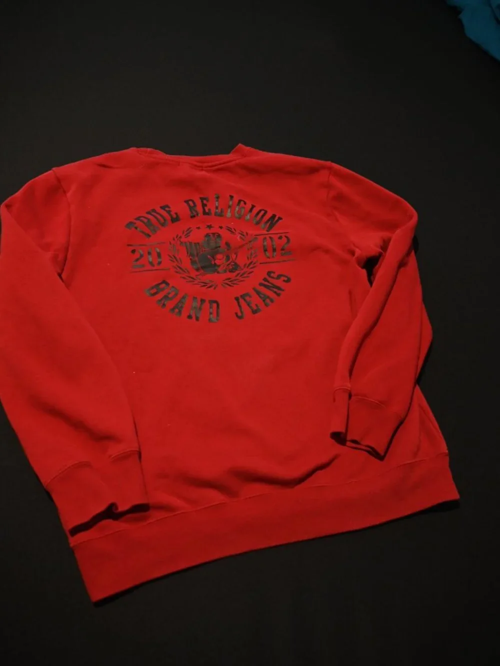 True Religion Brand Jeans Red Crewneck Sweatshirt Large Logo Graphic Size Large